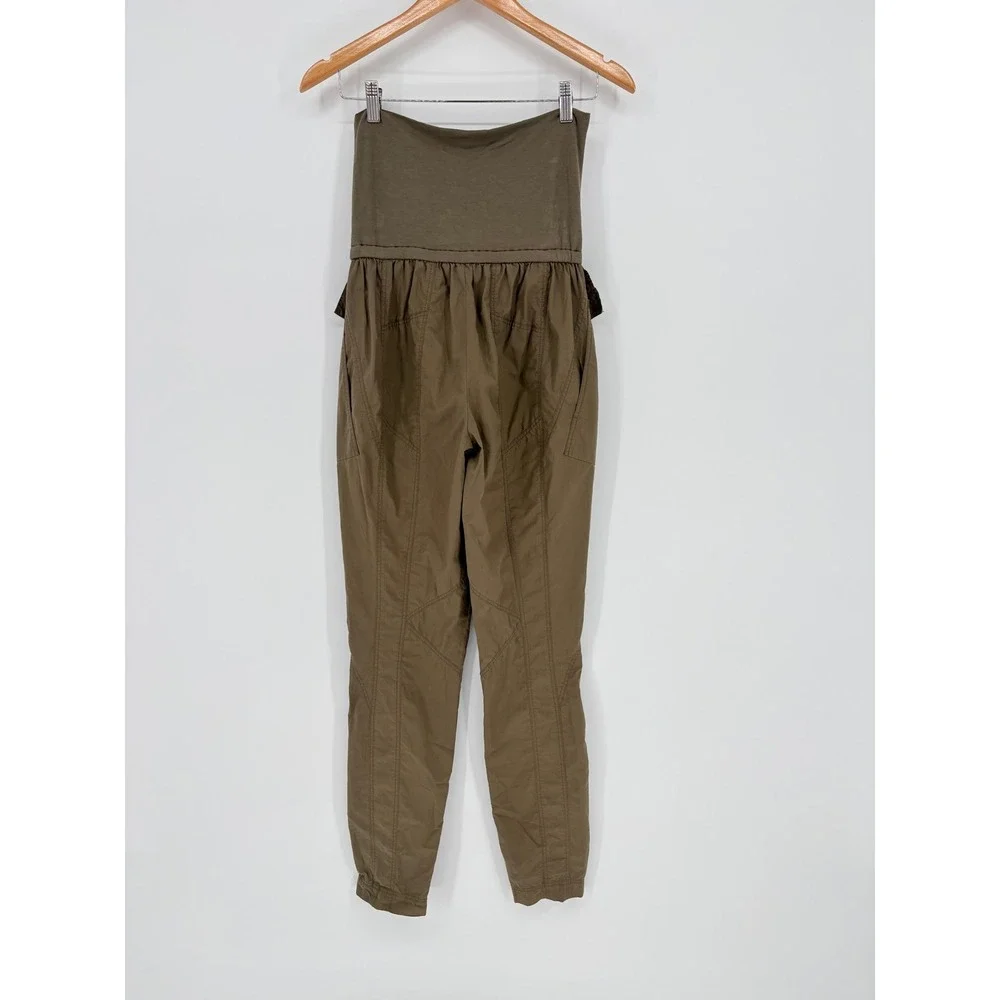 Donna Karan‎ Foldover Ruffle Jogger Pants Olive Green Convertible Italy Vintage